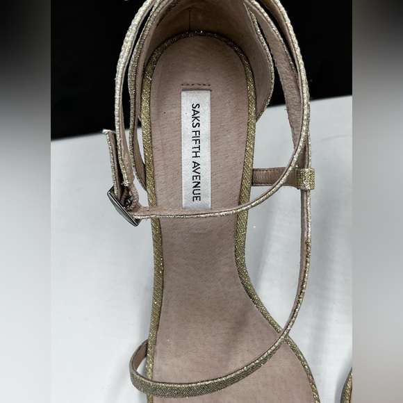 Saks Fifth Avenue Gold and Ankle Strap Stiletto Heels Size 8.5 M - Picture 16 of 16